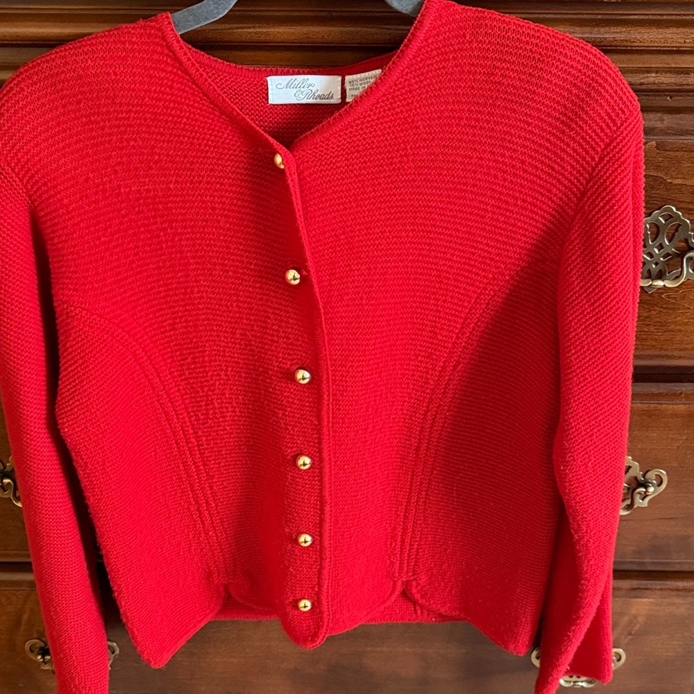 Miller & Rhodes Red Button-Up Women's Sweater-vintage